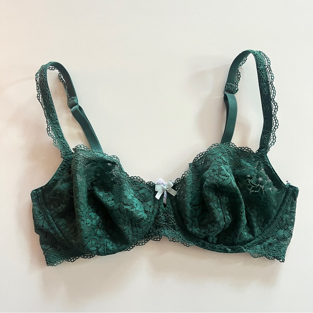 Gilligan & O'Malley Emerald Green Underwire Lace Semi-Sheer Bra - Bralette